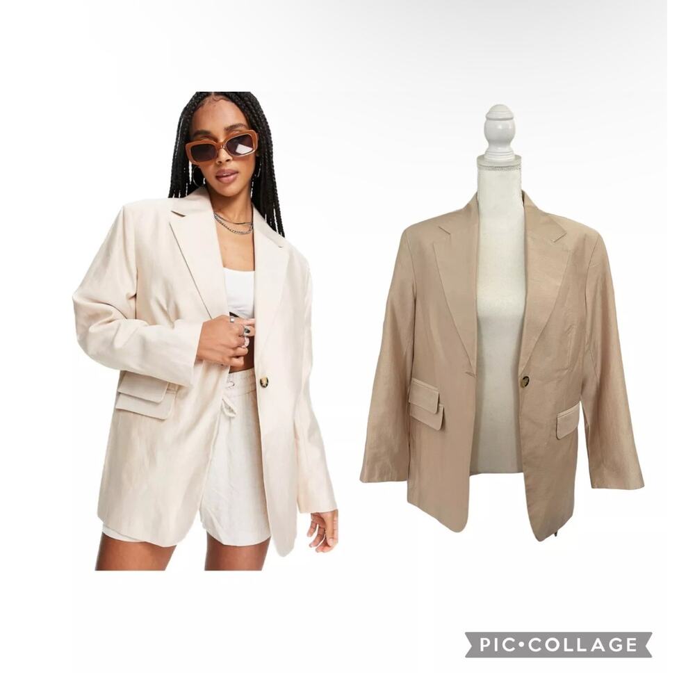 Topshop Womens Single Breasted Beige Blazer Oversized Relaxed Fit Size 4 - NWT